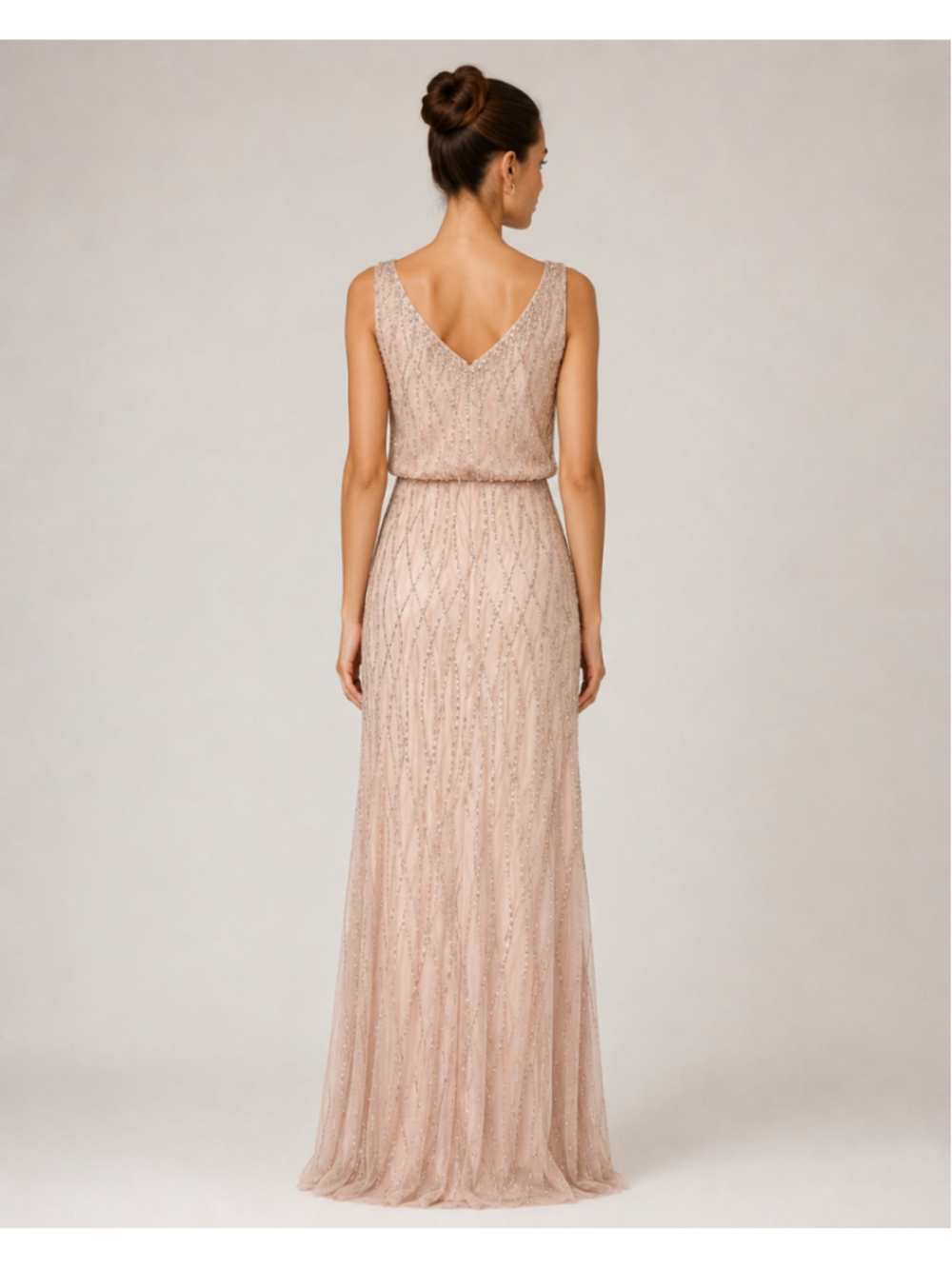 Adrianna Papell Blush Pink Silver Sequin Beaded Evening Gown Dress Size 0 - Picture 2 of 10